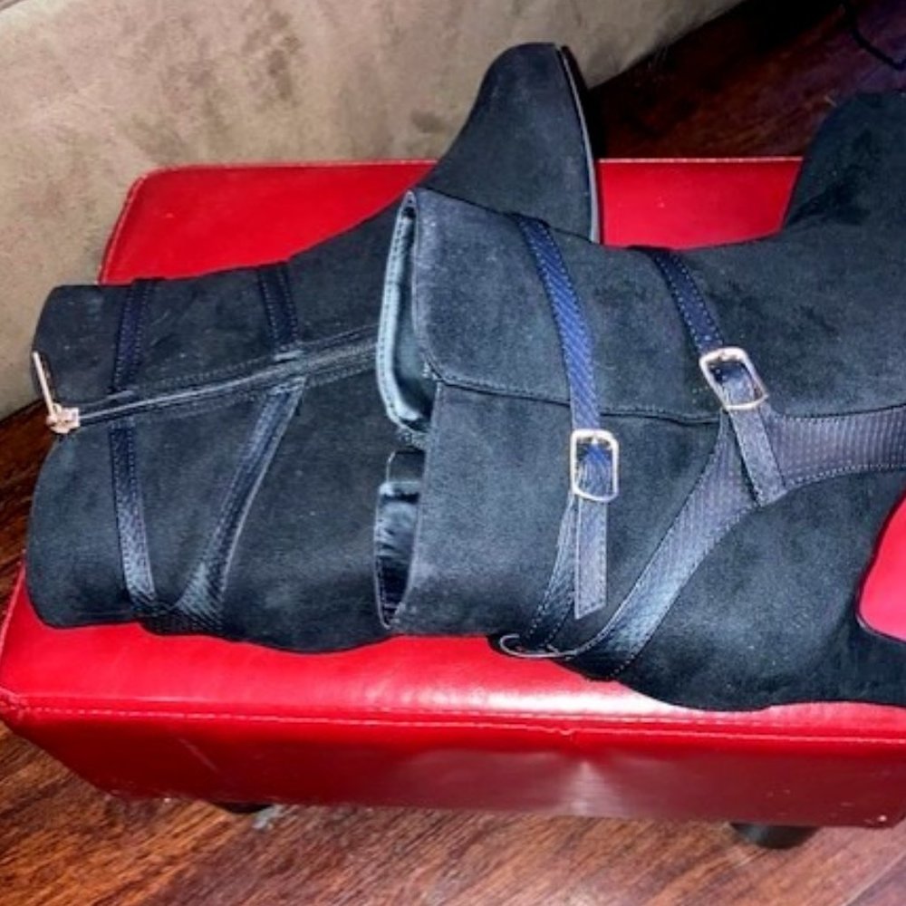 Black Leather & Suede Booties with Heels